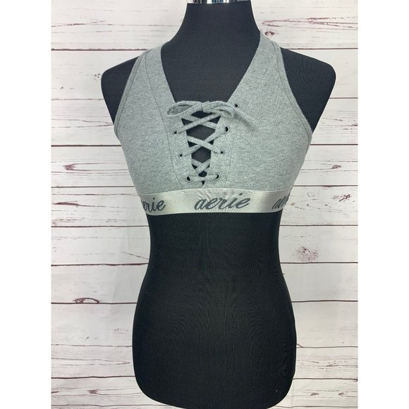 aerie Other - Aerie Heather Gray Lace Up Size‎ Medium Sports Bra